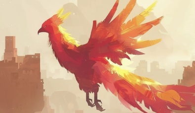 painting of a red phoenix bird rising over a city used on a blog about illegal phoenix activity