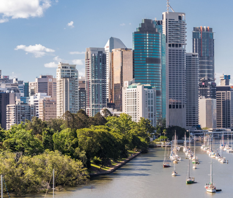 Brisbane Skyline with river and botanic gardens
