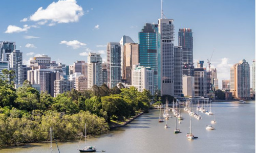 Brisbane Skyline with river and botanic gardens